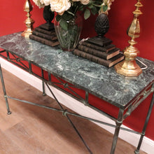 Load image into Gallery viewer, x SOLD Vintage Marble Top Hall Table with Verdigris Bronze over Wrought Iron Base, Entry Foyer Table. B12186
