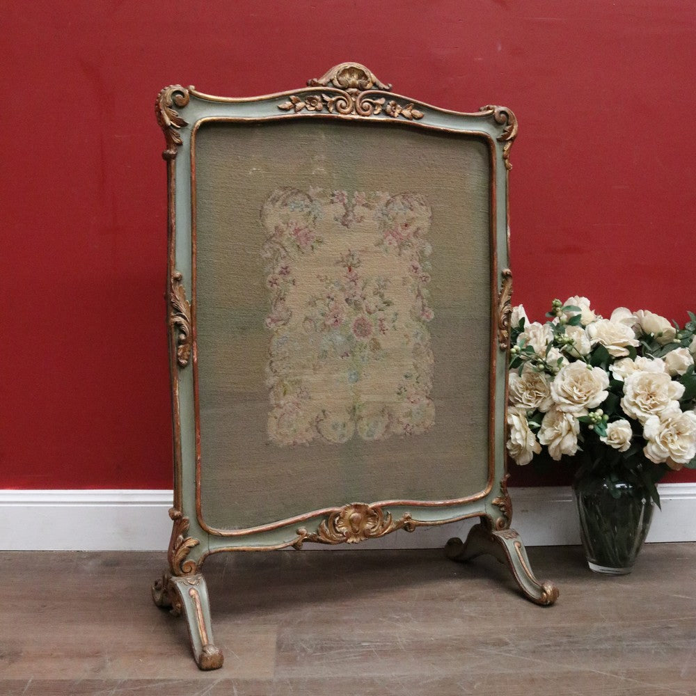 x SOLD Antique French Fire Screen, Hand-made Tapestry Insert - French Grey-Green and Gilt Finish. B12195