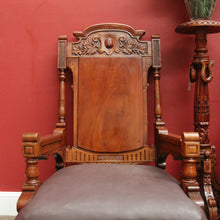 Load image into Gallery viewer, Pair of Antique Mahogany and Leather Armchairs, Carved detail, Castors. B12189
