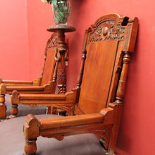 Load image into Gallery viewer, Pair of Antique Mahogany and Leather Armchairs, Carved detail, Castors. B12189
