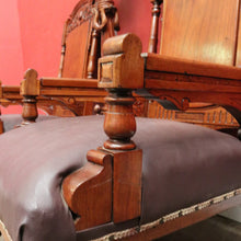 Load image into Gallery viewer, Pair of Antique Mahogany and Leather Armchairs, Carved detail, Castors. B12189
