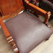 Load image into Gallery viewer, Pair of Antique Mahogany and Leather Armchairs, Carved detail, Castors. B12189
