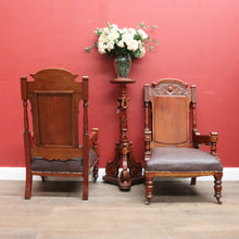 Load image into Gallery viewer, Pair of Antique Mahogany and Leather Armchairs, Carved detail, Castors. B12189
