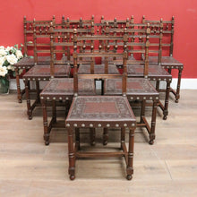 Load image into Gallery viewer, Set of 10 Antique French Dining Chairs, Leather and Pressed Leather Kitchen Chairs. B12191
