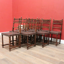 Load image into Gallery viewer, Set of 10 Antique French Dining Chairs, Leather and Pressed Leather Kitchen Chairs. B12191
