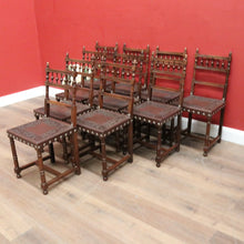 Load image into Gallery viewer, Set of 10 Antique French Dining Chairs, Leather and Pressed Leather Kitchen Chairs. B12191
