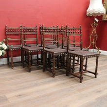 Load image into Gallery viewer, Set of 10 Antique French Dining Chairs, Leather and Pressed Leather Kitchen Chairs. B12191
