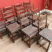 Load image into Gallery viewer, Set of 10 Antique French Dining Chairs, Leather and Pressed Leather Kitchen Chairs. B12191
