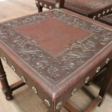 Load image into Gallery viewer, Set of 10 Antique French Dining Chairs, Leather and Pressed Leather Kitchen Chairs. B12191
