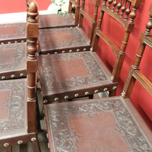 Load image into Gallery viewer, Set of 10 Antique French Dining Chairs, Leather and Pressed Leather Kitchen Chairs. B12191
