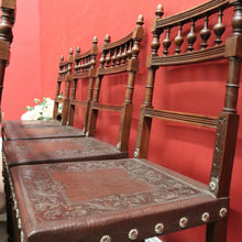 Load image into Gallery viewer, Set of 10 Antique French Dining Chairs, Leather and Pressed Leather Kitchen Chairs. B12191
