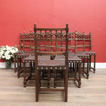 Load image into Gallery viewer, Set of 10 Antique French Dining Chairs, Leather and Pressed Leather Kitchen Chairs. B12191
