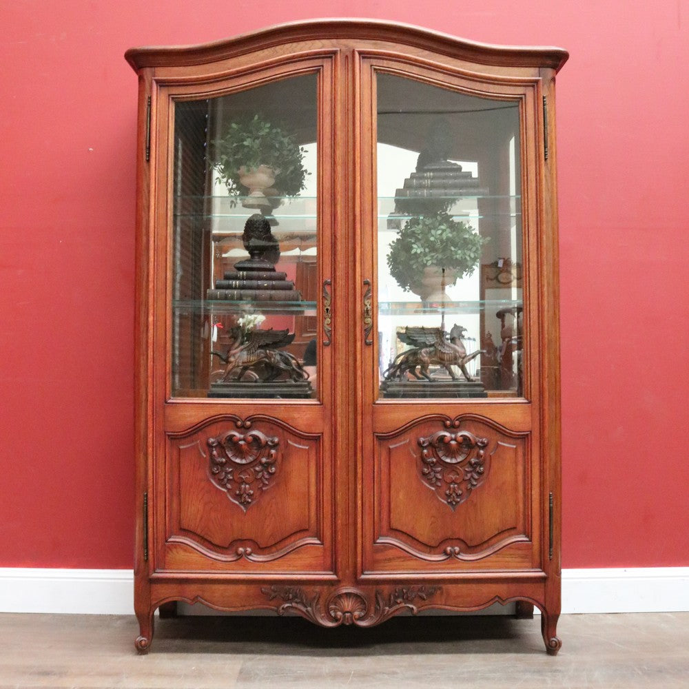 Antique French Oak Bookcase, Eight Drawer Display Cabinet or Cupboard, Glass Doors. B12192