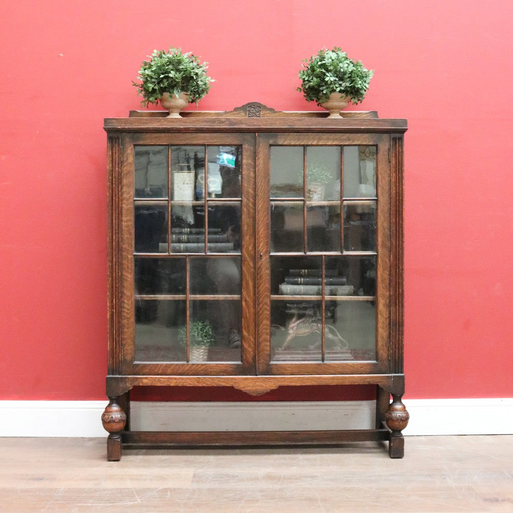 x SOLD Antique English Oak China Cabinet - Two Door, Display Cabinet or Bookcase. B12198