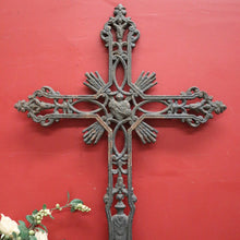 Load image into Gallery viewer, Antique French Cross, Sacred Heart Crucifix, Wrought Iron Cross, Marker. B12147
