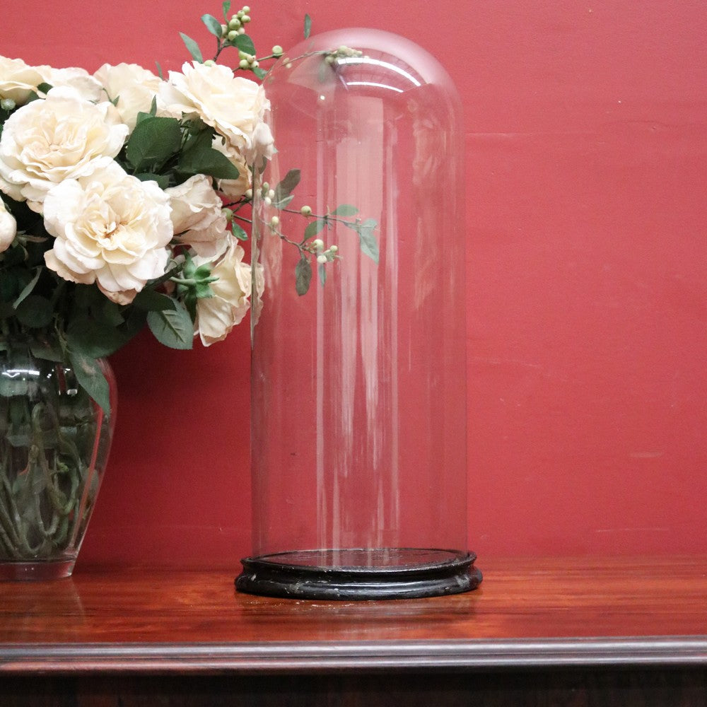 Antique Glass Dome and Wooden Base, Statue, Religious, Clock Cover, Taxidermy Dome. B12093