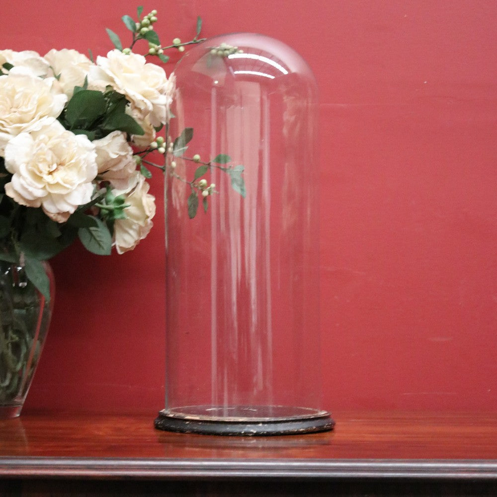 Antique Glass Dome and Wooden Base, Statue, Religious, Clock Cover, Taxidermy Dome. B 12094