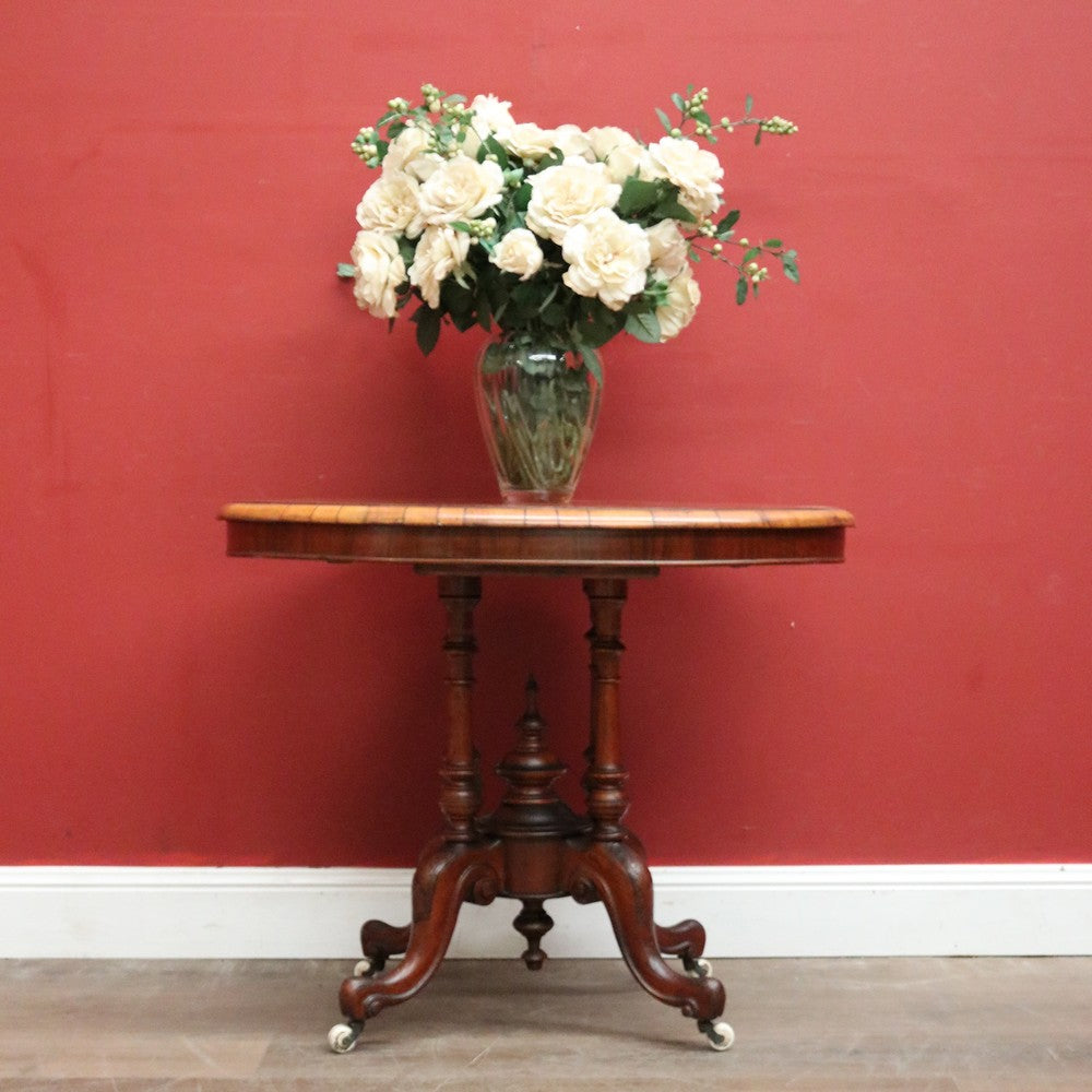 Antique English Side Table, Lamp or Hall Table, Birdcage Base, Burr Walnut. B12184