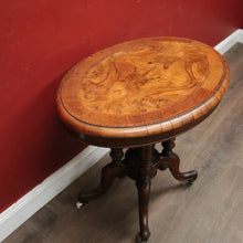 Load image into Gallery viewer, Antique English Side Table, Lamp or Hall Table, Birdcage Base, Burr Walnut. B12184
