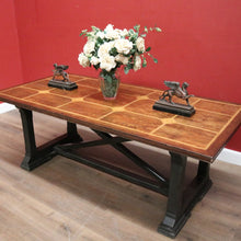 Load image into Gallery viewer, Cross Stretcher Base Dining Table or Kitchen Table with Stone Inlay Pattern Top. B12182
