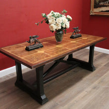 Load image into Gallery viewer, Cross Stretcher Base Dining Table or Kitchen Table with Stone Inlay Pattern Top. B12182
