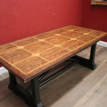 Load image into Gallery viewer, Cross Stretcher Base Dining Table or Kitchen Table with Stone Inlay Pattern Top. B12182
