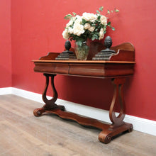 Load image into Gallery viewer, Antique English Mahogany Hall Table or Side, Sofa Table with a single Drawer and Shaped Backboard. B12202
