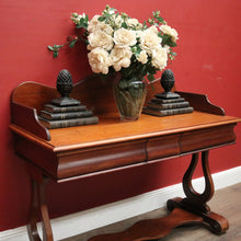 Load image into Gallery viewer, Antique English Mahogany Hall Table or Side, Sofa Table with a single Drawer and Shaped Backboard. B12202
