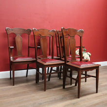 Load image into Gallery viewer, x SOLD Antique English Oak and Leather Kitchen or Dining Chairs, Carved Backs. B12206
