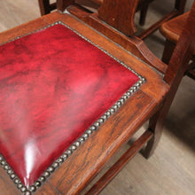 Load image into Gallery viewer, x SOLD Antique English Oak and Leather Kitchen or Dining Chairs, Carved Backs. B12206
