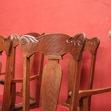 Load image into Gallery viewer, x SOLD Antique English Oak and Leather Kitchen or Dining Chairs, Carved Backs. B12206
