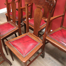 Load image into Gallery viewer, x SOLD Antique English Oak and Leather Kitchen or Dining Chairs, Carved Backs. B12206
