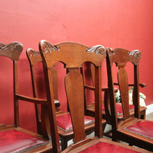 Load image into Gallery viewer, x SOLD Antique English Oak and Leather Kitchen or Dining Chairs, Carved Backs. B12206
