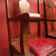 Load image into Gallery viewer, x SOLD Antique English Oak and Leather Kitchen or Dining Chairs, Carved Backs. B12206
