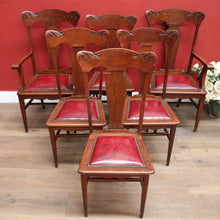 Load image into Gallery viewer, x SOLD Antique English Oak and Leather Kitchen or Dining Chairs, Carved Backs. B12206
