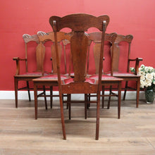 Load image into Gallery viewer, x SOLD Antique English Oak and Leather Kitchen or Dining Chairs, Carved Backs. B12206
