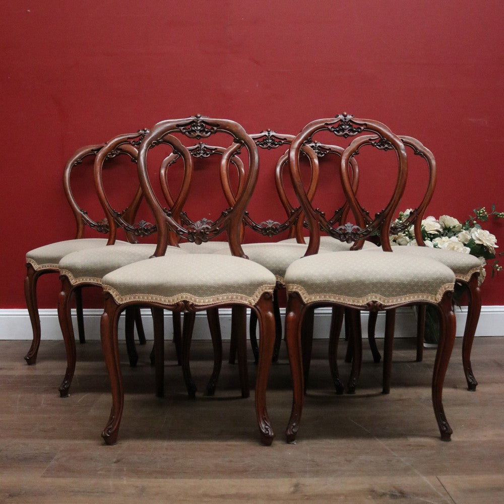 Set of Eight Antique English Mahogany and Fabric Dining or Kitchen Chairs. B12207