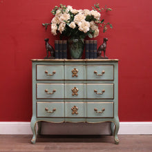 Load image into Gallery viewer, Hand-Painted Turquoise and Gilt Marie Antoinette Chest of Drawers or Three Drawer Chest. B12212
