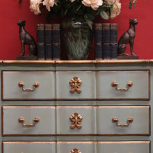 Load image into Gallery viewer, Hand-Painted Turquoise and Gilt Marie Antoinette Chest of Drawers or Three Drawer Chest. B12212
