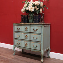 Load image into Gallery viewer, Hand-Painted Turquoise and Gilt Marie Antoinette Chest of Drawers or Three Drawer Chest. B12212
