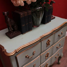 Load image into Gallery viewer, Hand-Painted Turquoise and Gilt Marie Antoinette Chest of Drawers or Three Drawer Chest. B12212
