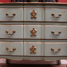 Load image into Gallery viewer, Hand-Painted Turquoise and Gilt Marie Antoinette Chest of Drawers or Three Drawer Chest. B12212
