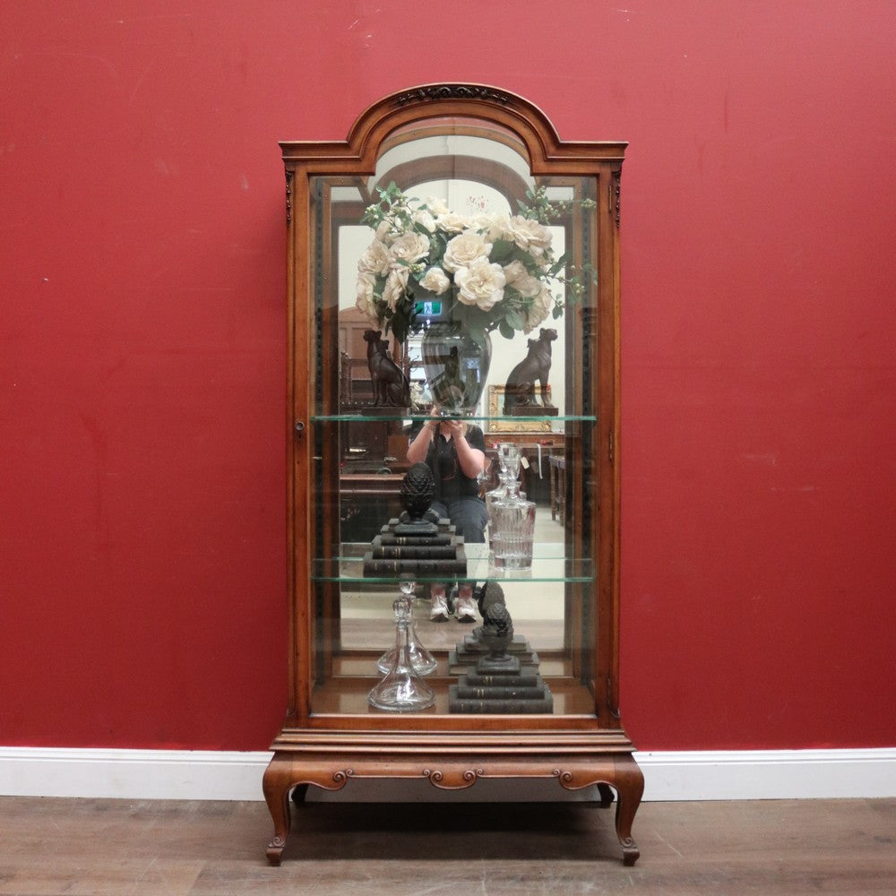 Antique English Walnut and Glass Dome Top Single Door China Cabinet Display Case. B12214