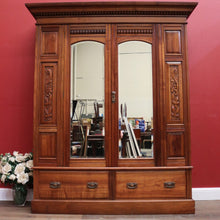 Load image into Gallery viewer, Antique Australian Blackwood and Bevelled Mirror Wardrobe, Cloak Cupboard or Hall Cabinet. B12226
