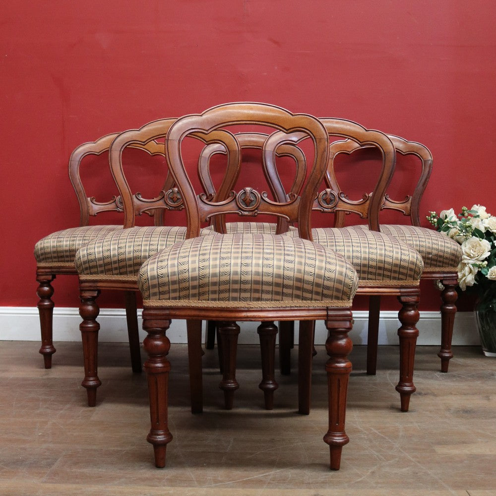 Set of 6 Antique English Mahogany Dining or Kitchen Chairs - Balloon Backs. B12221