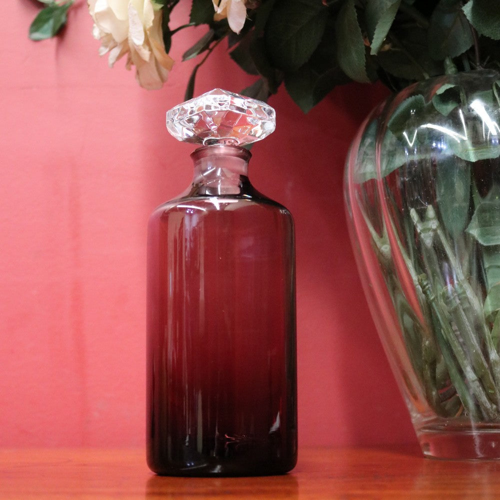 Purple coloured Bottle - Waterford Crystal - Ireland. Round Cylinder Vodka or Whiskey Decanter and Stopper. B12219