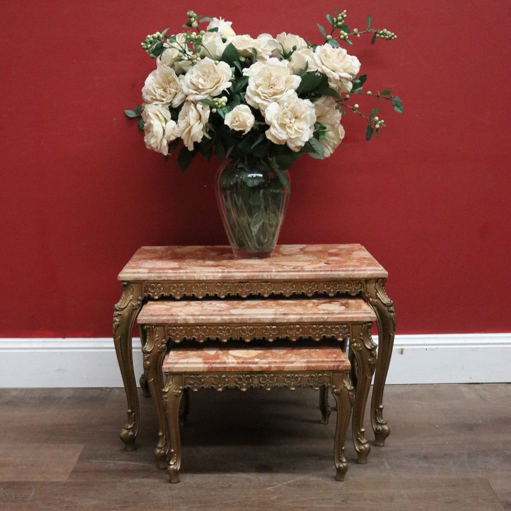 A Set of Three Nesting Tables, Marble and Brass Lamp or Side Tables. B12227