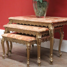 Load image into Gallery viewer, A Set of Three Nesting Tables, Marble and Brass Lamp or Side Tables. B12227
