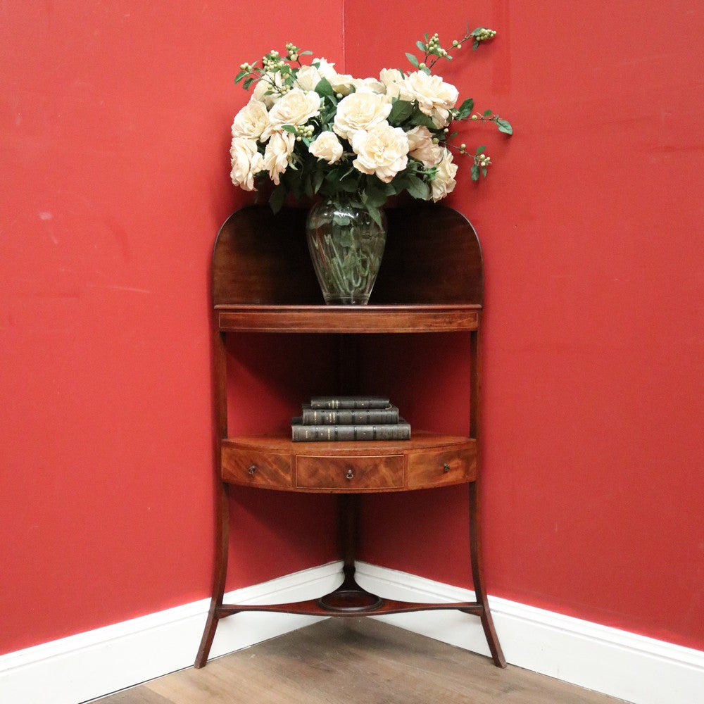 Antique English Mahogany Georgian Corner Stand or Display Cabinet with a Drawer. B12231