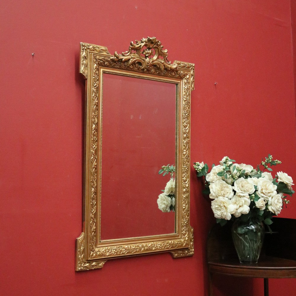 Antique French Wall Mirror with Bevelled Mirror and Gilt Floral Border Frame. B12156